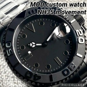 新品 マット ブラック NH35 MOD 自動巻 高級 腕時計 シースルー バック オマージュ メンズ レディース カスタム 10気圧防水機能 ステンレス