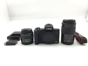 〇【良品】Canon キヤノン EOS Kiss M ダブルズームキット ミラーレスカメラ ブラック 動作品