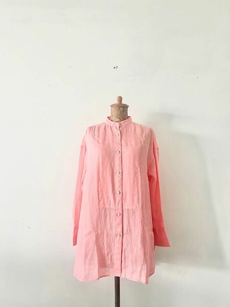 【美品】WhimGazette　ラミースタンドカラーシャツ　ピンク