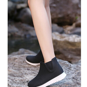 23.5cm レインシューズ レデイ-ス レインブーツ スニーカー おしゃれ レインブーツ レインスニーカー 防水 ハイカット ブラック 407