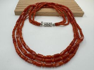 [0111] Vintage accessory red .... coral 3 ream necklace 50cm 1 jpy from 