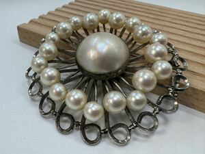 [0420] Vintage accessory mabe pearl pearl silver SILVER obidome brooch 1 jpy from 