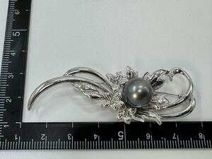 【0436】ヴィンテージ アクセサリー　黒蝶真珠　シルバー　SILVER ブローチ　 1円から　　　