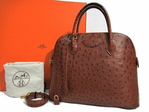 ◆HERMES エルメス◆本革/オーストリッチ*ボリード35*2WAY*ハンドバッグ*ゴールド金具*〇Y刻印*コニャック*箱/保存袋/カデナ/クロシェット