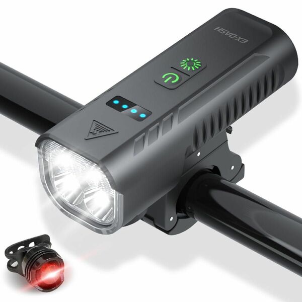 自転車ヘッドライト USB充電式 5800mAh大容量 4つ高輝度ビーズ ハイビーム/ロービーム 防振 IPX6防水