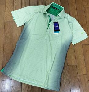 （物37）新品　ミズノ　ゴルフ　体を細く見せる　半袖ポロシャツ　52JA505537　ライムグリーン　メンズM