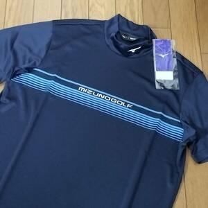 （物42）新品　ミズノ　ゴルフ　半袖　モックネックシャツ　Ｅ2JAA08514　紺　メンズ2XL
