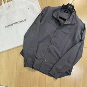 最高級黒タグ！GIORGIO ARMANI ジョルジオアルマーニ 【漂う高級感】長袖シャツ【極上シルク混 】40=XLブラック メンズ 無地 ビジネス 