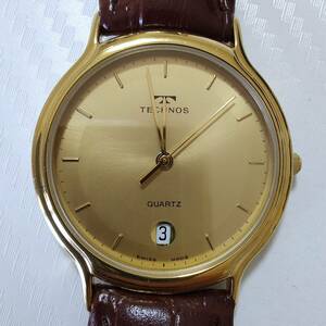 ◆TECHNOS(SWISS MADE)　クオーツ腕時計　男性用　金色