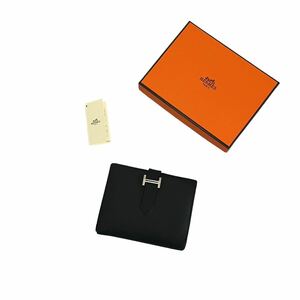 早い者勝ち HERMES エルメス ベアン コンパクト 二つ折り財布 コンパクト財布 ミニ財布 レザー ブラック 黒 シルバー金具 男女兼用 