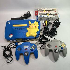 *1 jpy ~ Pikachu Nintendo 64 NUS-101 blue & yellow nintendo Pikachurokyon body controller 2 piece cable 3 kind operation verification ending 