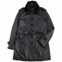 極美品●BURBERRY BLACK LABEL バーバリーブラックレーベル 襟ラビットファー付 オールラムレザートレンチコート 黒 M 正規品 メンズ_画像1