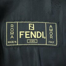 極美品△FENDI フェンディ ヴィンテージ 31 534519 ロゴボタン付 ロゴラインデザイン エコファー ジャケット ブルゾン ブラック 40 伊製_画像9