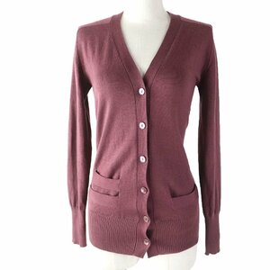  beautiful goods *HERMES Hermes cashmere silk Logo button attaching long sleeve knitted cardigan pink Brown 34 Italy made lady's 