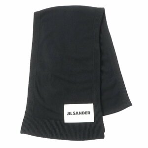 美品☆JIL SANDER ジルサンダー カシミヤ100％ ロゴ入り ショール マフラー ブラック イタリア製 正規品 レディース