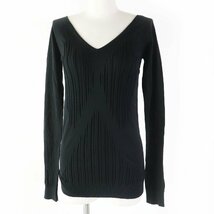 極美品◎CHANEL シャネル P41369 コットン100％ ココマーク付き Vネック 長袖ニット ブラック 34 イタリア製 正規品 レディース_画像1