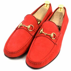  прекрасный товар 0 Gucci n задний кожа Gold металлические принадлежности ma Kei производства закон U chip шланг bit Loafer / кожа обувь красный 9.5 сумка для хранения есть сделано в Италии мужской 