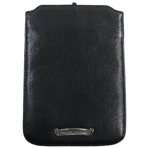 美品●CHROME HEARTS クロムハーツ レザー SV925 クロスボタン・ロゴ金具付き 旧式iPadミニ対応 ポーチ iPadケース ブラック シルバー