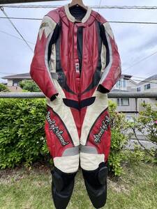 *SPEED OF SOUND cow leather made racing leather suit size 3L red / white leather coverall under mesh protector attaching Komine RS Taichi 