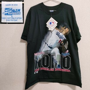 【新品タグ付】野茂英雄 MLB 1995年 デッドストック Tシャツ 黒 L SALEM SPORTSWEAR DEAD STOCK HIDEO NOMO ビンテージ ドジャース 野球
