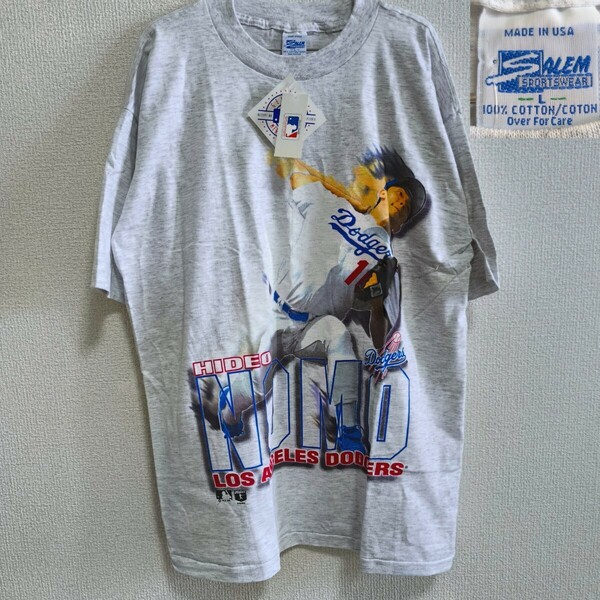 【新品タグ付】野茂英雄 MLB 1995年 デッドストック Tシャツ L ASH SALEM SPORTSWEAR DEAD STOCK HIDEO NOMO ビンテージ ドジャース 野球