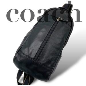 1円〜 人気カラー 美品 COACH コーチ ボディバッグ 斜め掛け レザー ブラック 黒 メンズ レディース F70811