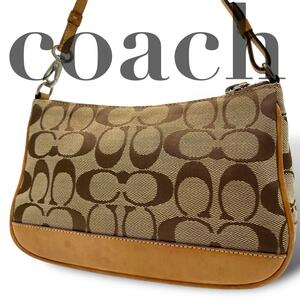 【美品】COACH コーチハンドバッグ シグネチャー ブラウン 6094