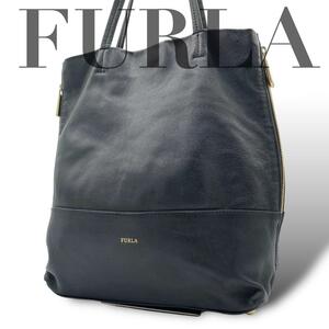 FURLA フルラ トートバッグ A4 大容量 レザー ブラック サイドジッパー