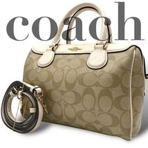 1スタ 美品 コーチ COACH ハンドバッグ F32203 ミニベネットサッチェル PVC×レザー ベージュ×アイボリー バッグ_画像1