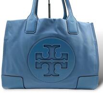 大人気 美品●TORY BURCH トリーバーチ トートバッグ ハンドバッグ ビジネス エラ A4 レザー メンズ レディース ライトブルー 水色 大容量_画像2