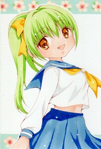 （原画+ラフ画 計2枚）手描きイラスト　オリジナル　女子高生4　ハガキサイズ