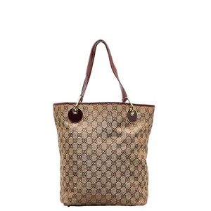 グッチ GGキャンバス トートバッグ 120836 002058 ベージュ レッド キャンバス レザー レディース GUCCI 【中古】