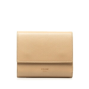 セリーヌ スモール トリフォールドウォレット 三つ折り財布 ベージュ ヌード レザー レディース CELINE 【中古】