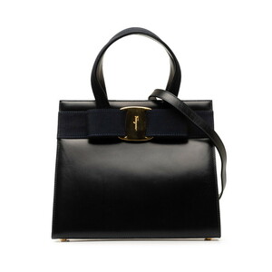 サルヴァトーレフェラガモ ヴァラリボン ハンドバッグ ショルダーバッグ 2WAY BA21 4178 ブラック ブルー Salvatore Ferragamo 【中古】