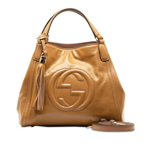 グッチ ソーホー インターロッキングＧ タッセル ハンドバッグ ショルダーバッグ２WAY 336751 ブラウン パテントレザー GUCCI 【中古】