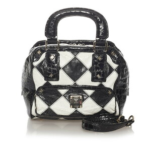  M si- M black ko type pushed . diamond handbag shoulder bag 2WAY black white enamel lady's MCM [ used ]