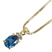 K18YG イエローゴールド サファイア0.98ct ダイヤ0.04ct ペンダントネックレス レディース 中古_画像1