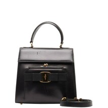 サルヴァトーレフェラガモ ヴァラリボン ハンドバッグ ショルダーバッグ 2WAY ブラック レザー キャンバス Salvatore Ferragamo 【中古】_画像1