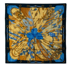 エルメス カレ90 Soleil de Soie シルクの太陽 スカーフ ネイビー ブルー マルチカラー シルク レディース HERMES 【中古】