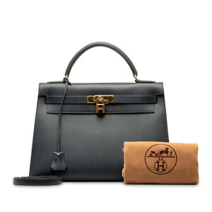 エルメス ケリー32 ハンドバッグ ショルダーバッグ 2WAY ネイビー クシュベル レディース HERMES 【中古】