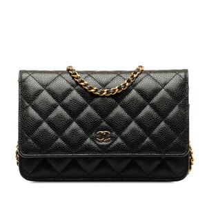 シャネル マトラッセ ココマーク チェーンウォレット ショルダーバッグ ブラック キャビアスキン レディース CHANEL 【中古】