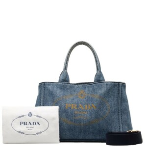 プラダ カナパ ミニ ハンドバッグ ショルダーバッグ 2WAY 1BG439 インディゴブルー デニム レディース PRADA 【中古】