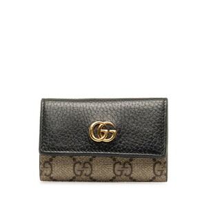 グッチ GGスプリーム GGマーモント 6連 キーケース 456118 ベージュ ブラック PVC レザー レディース GUCCI 【中古】