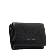 サンローラン トリフォールド コンパクトウォレット 二つ折り財布 ブラック レザー レディース SAINT LAURENT 【中古】_画像2