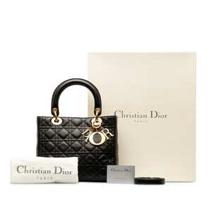 ディオール カナージュ レディーディオール ハンドバッグ ショルダーバッグ 2WAY ブラック ラムスキン レディース Dior 【中古】