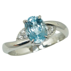 Pt900 プラチナ アクアマリン1.38ct ダイヤ0.07ct リング 指輪 レディース 12.5号 中古