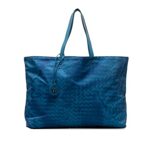  Bottega Veneta сетка большая сумка ручная сумочка голубой нейлон кожа женский BOTTEGAVENETA [ б/у ]