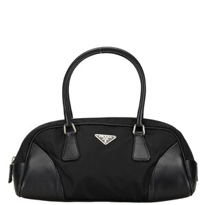 プラダ 三角ロゴプレート ミニハンドバッグ B10747 ブラック ナイロン レザー レディース PRADA 【中古】