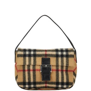 バーバリー ノバチェック ショルダーバッグ ベージュ ブラック ウール レザー レディース BURBERRY 【中古】