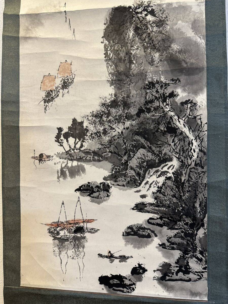 [Authentique] Peinture de paysage Xu Zhenzhai Vieux rouleau suspendu (kakejiku) Peinture chinoise peinte à la main sur papier Art chinois Beaux-arts Taille du noyau de peinture env. 99*33 cm Pas de boîte, Peinture, Peinture japonaise, Paysage, Vent et lune